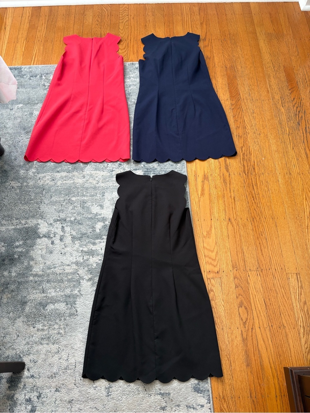 Lot of 3 J. Crew Scallop-Edge Shift Dresses- Red, Navy, Black, Women’s 00 - Picture 2 of 5